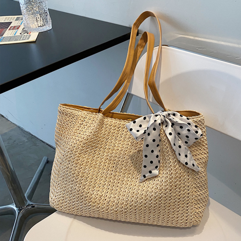 Beach Bag Straw - Соломенная женская сумка с бантом, летний