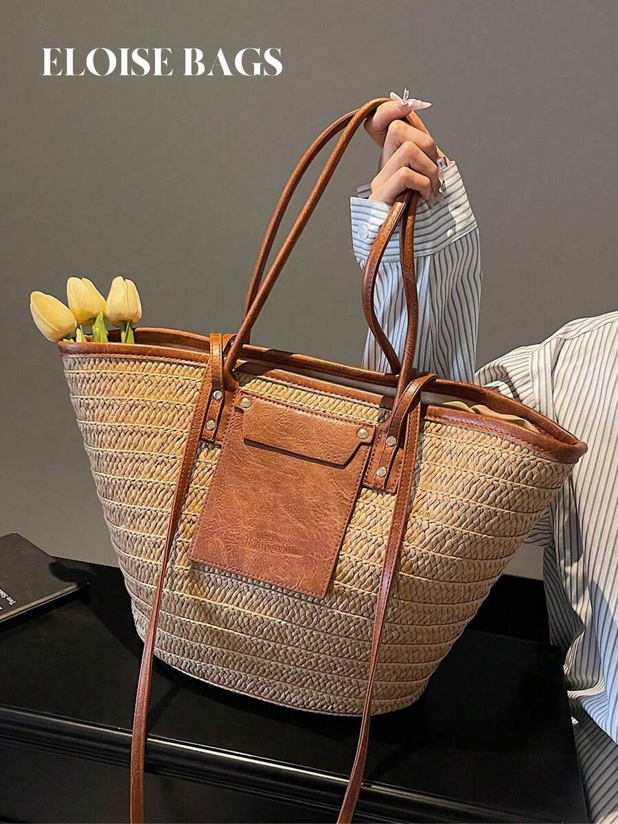Beach Bag Straw - Модная вместительная плетеная сумка-тоут, новая пляжная