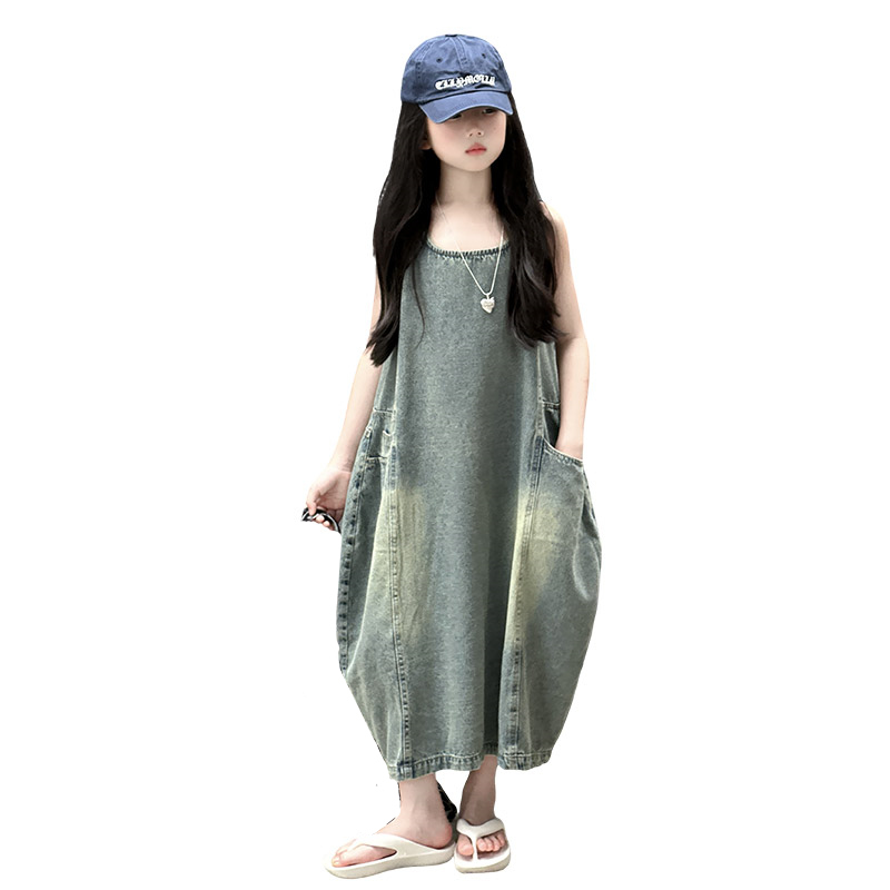 Quality Summer Clothing - Винтажное синее детское джинсовое платье без