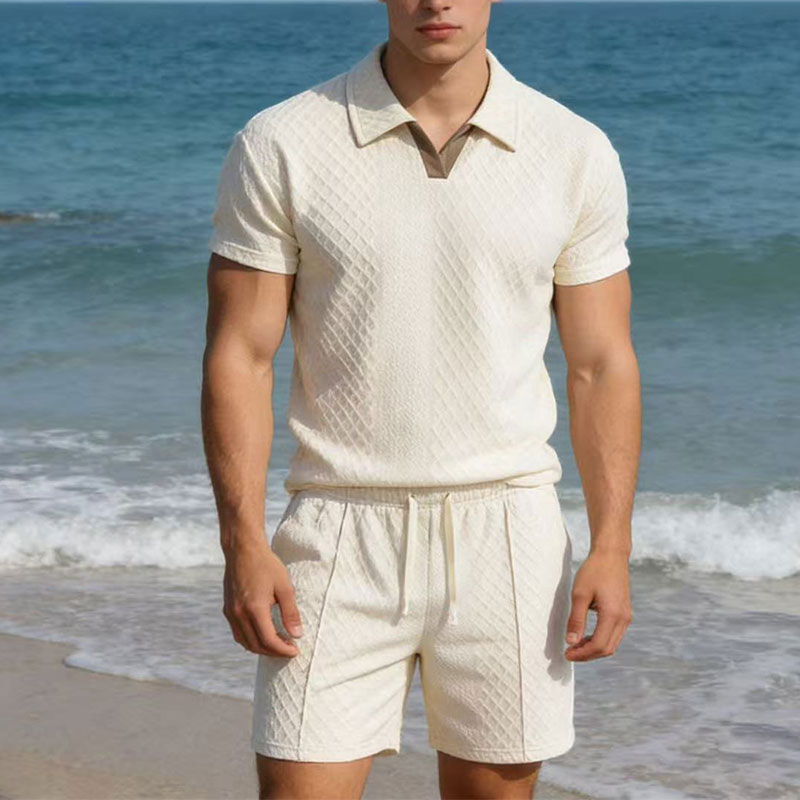 Summer Clothing Beach - Летний мужской костюм 2026: однотонный вафельный