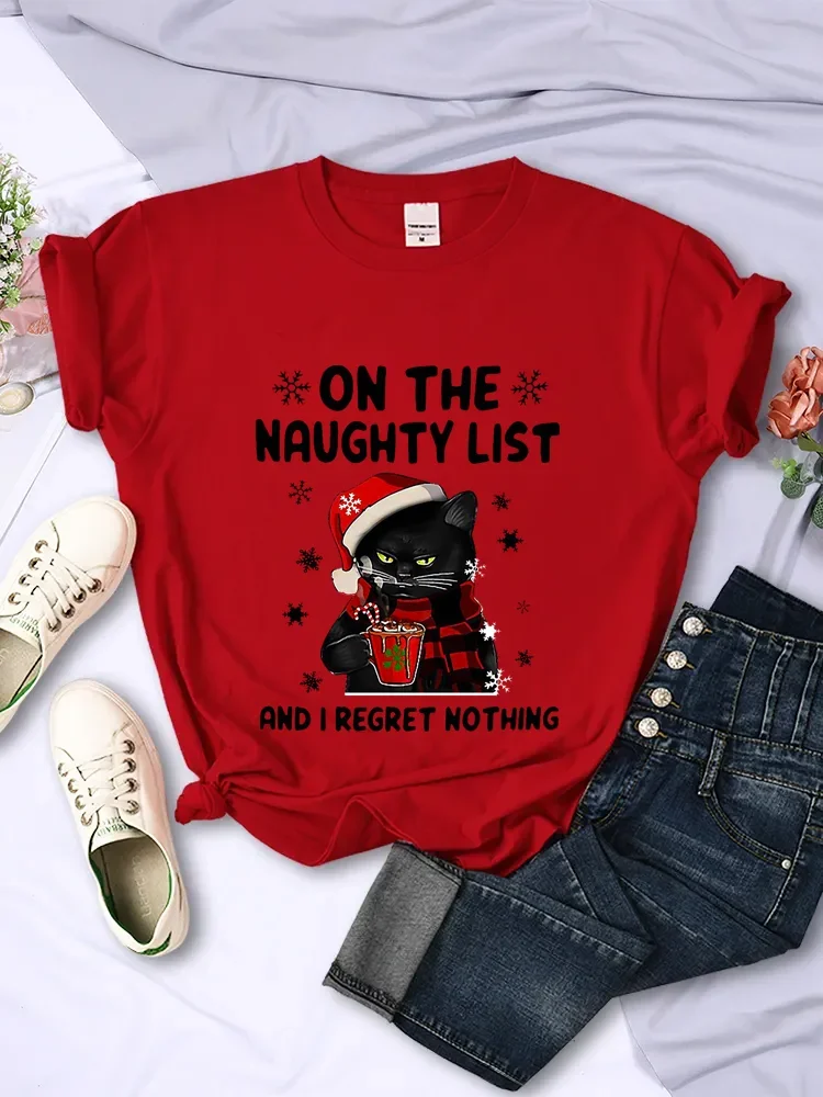 Summer Clothing List - Рождественские женские футболки SANTA CAT ON